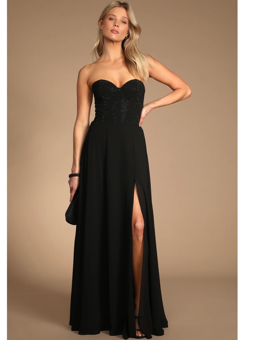 Lulus Remember This Moment Black Rhinestone Strapless Maxi Dress Event Medium